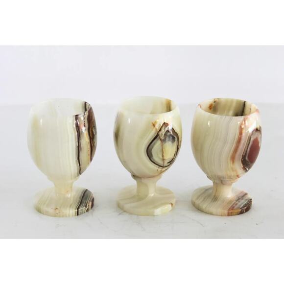 Vintage Mid Century Sake Set Barware White Onyx Glass Set in Case 6 Pieces - Picture 7 of 9